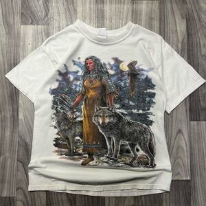 Native American woman and wolves tee